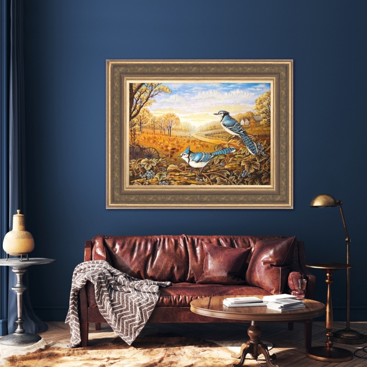 Картина Голубые сойки из янтаря