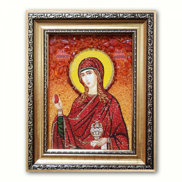 Икона Мироносица Мария Магдалина из янтаря