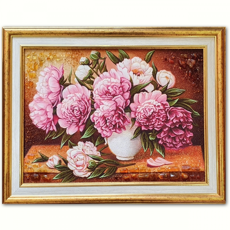 Картина Пионы в вазе из янтаря
