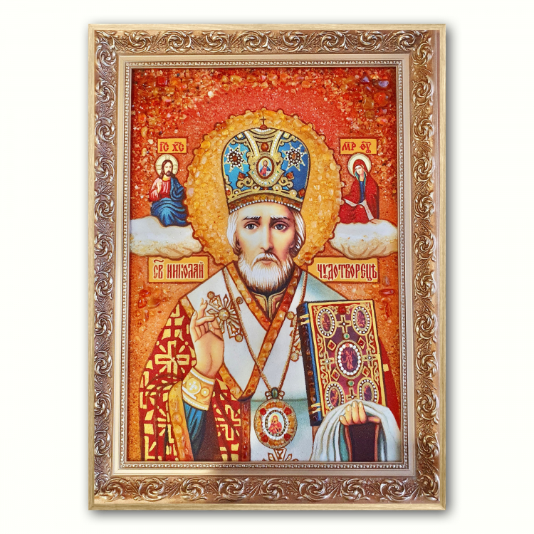 Икона Святой Николай Чудотворец из янтаря