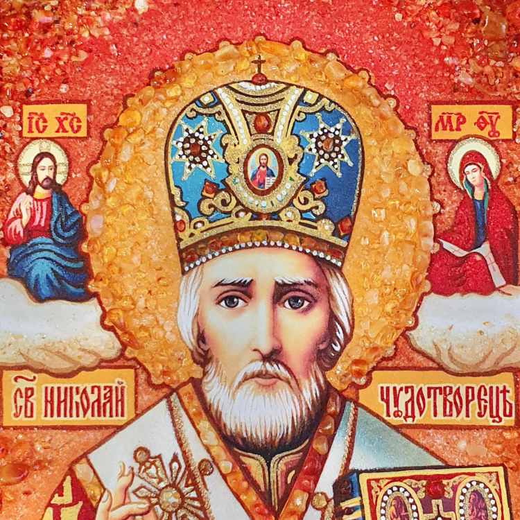 Икона Святой Николай Чудотворец из янтаря