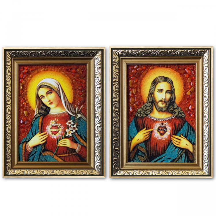 Пара венчальная Непорочное Сердце из янтаря