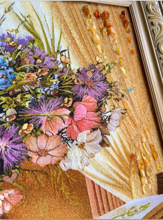 Картина Полевые цветы в вазе из янтаря