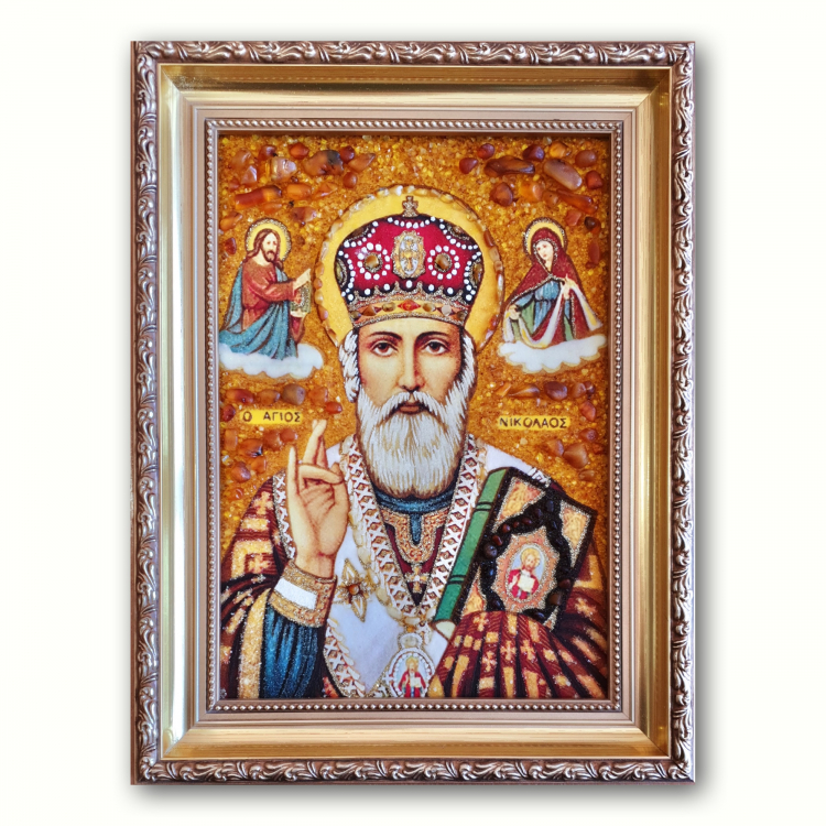 Католическая икона Николай Чудотворец из янтаря