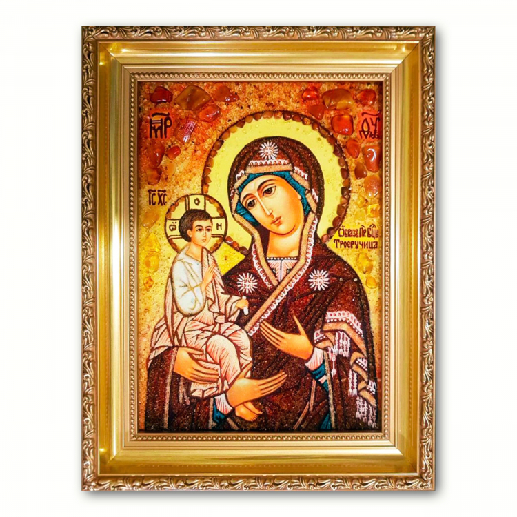 Икона Богородица Троеручица из янтаря