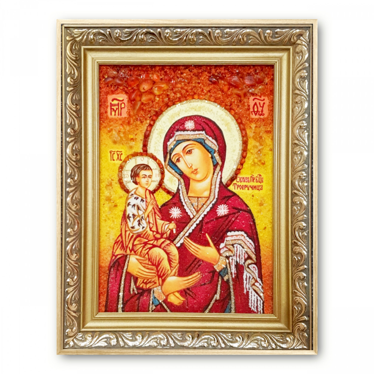 Икона Богородица Троеручица из янтаря