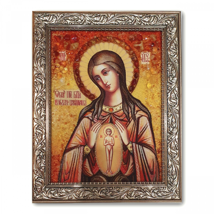 Икона Помощница в родах из янтаря