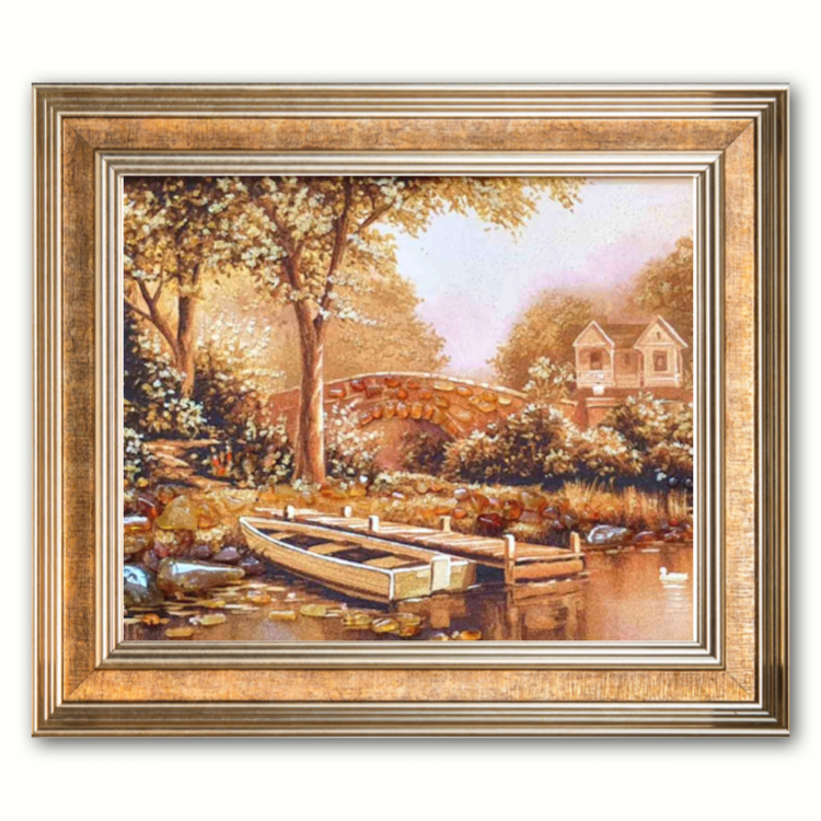 Пейзаж - Лодка у берега речки из янтаря