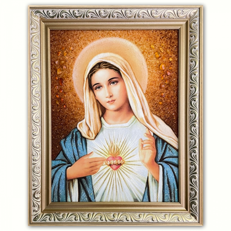 Католическая икона Сердце Марии из янтаря