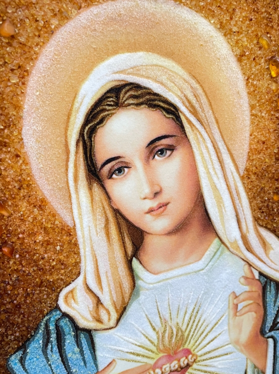 Католическая икона Сердце Марии из янтаря