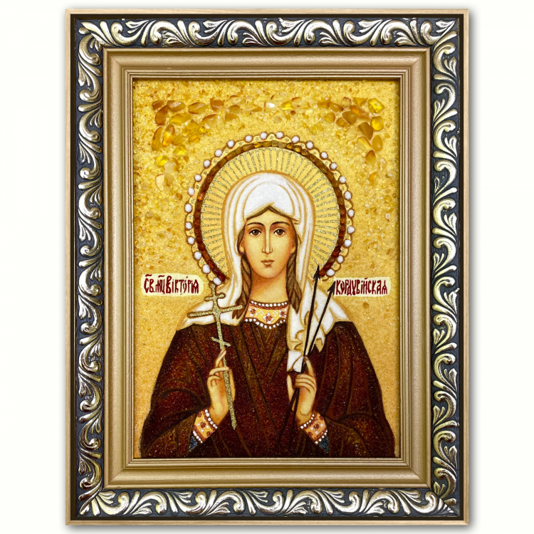Икона Святая Виктория Кордубская из янтаря