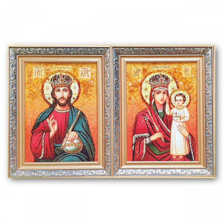 Венчальная пара икон - Призри на смирение из янтаря