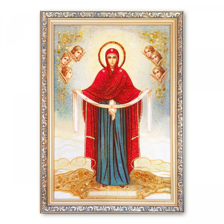 Икона Покров Пресвятой Богородицы из янтаря