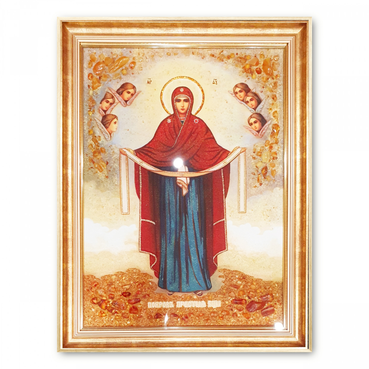 Икона Покров Пресвятой Богородицы из янтаря