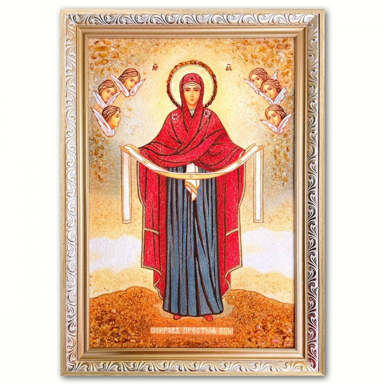 Икона Покров Пресвятой Богородицы из янтаря