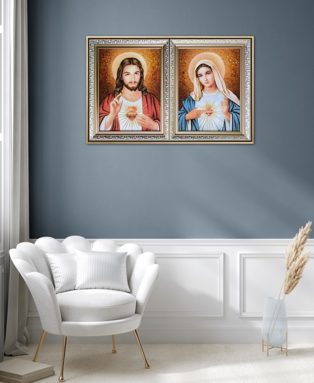 Католическая пара Открытое сердце из янтаря