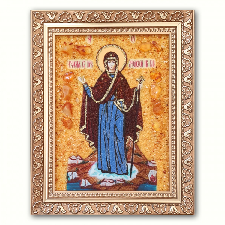 Икона Афонская Богородица из янтаря