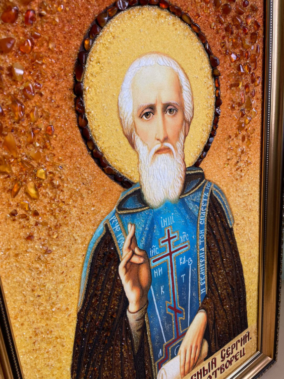 Икона Сергий Радонежский из янтаря