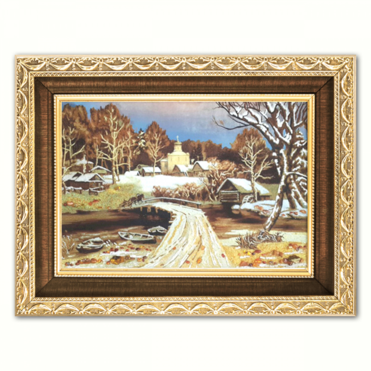 Сельская церковь - зимний пейзаж из янтаря