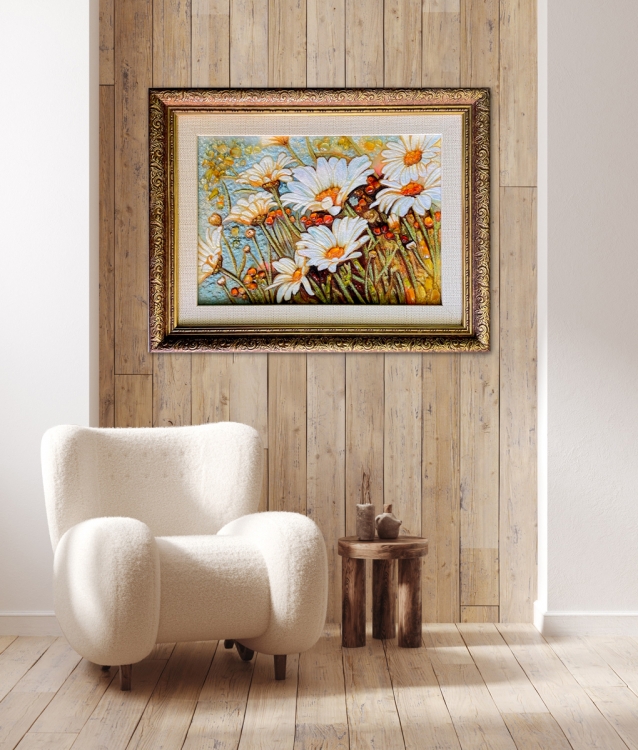 Картина Ромашки на поляне из янтаря