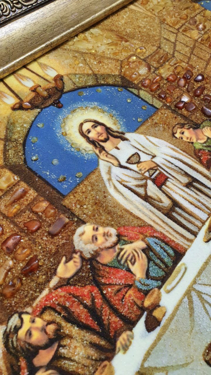 Католическая икона - Тайная вечеря из янтаря