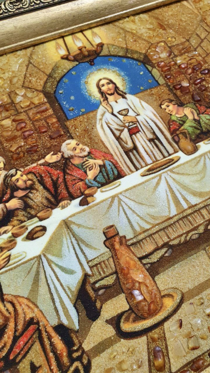 Католическая икона - Тайная вечеря из янтаря