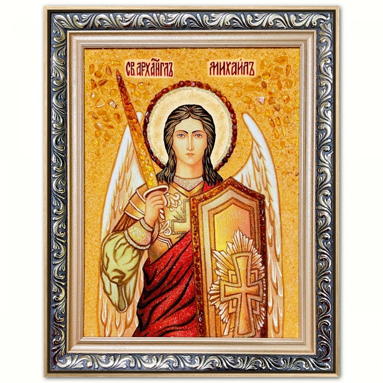 Икона Архангел Михаил (с мечом) из янтаря