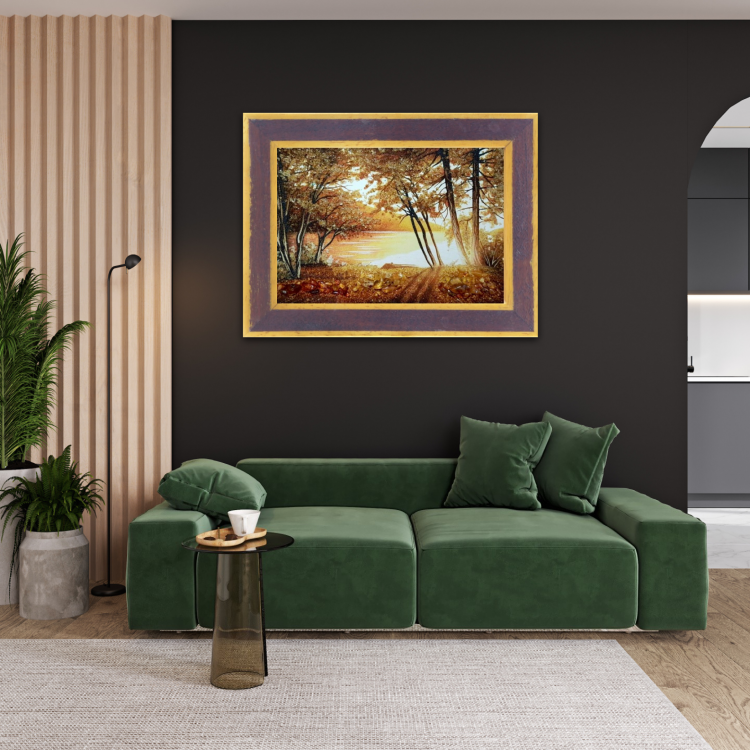 Пейзаж - Восход солнца на берегу озера из янтаря