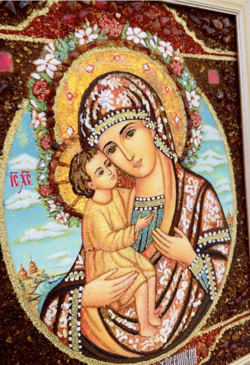 Икона Жировицкая Богородица из янтаря