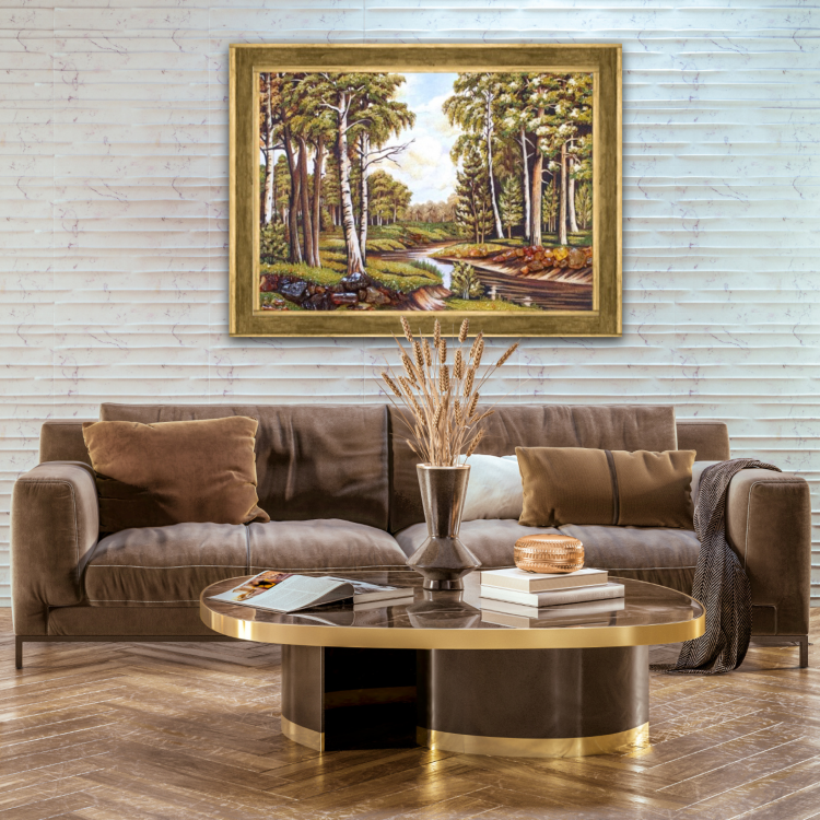 Пейзаж - Река в берёзовой роще из янтаря