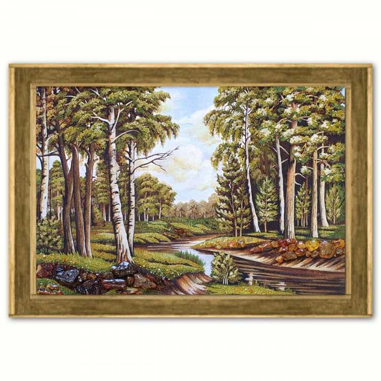 Пейзаж - Река в берёзовой роще из янтаря