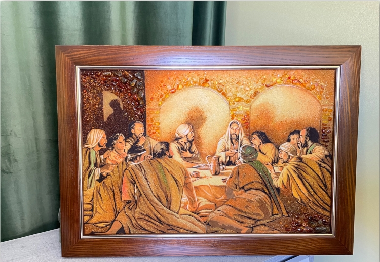 Католическая икона - Последний Ужин из янтаря