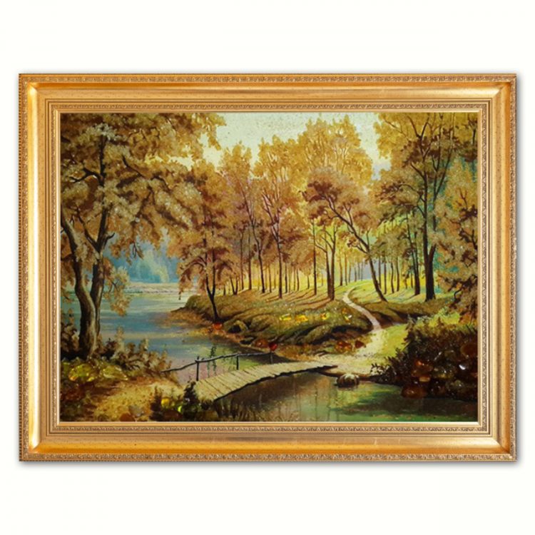 Пейзаж - Мостик через речку в лесной роще из янтаря