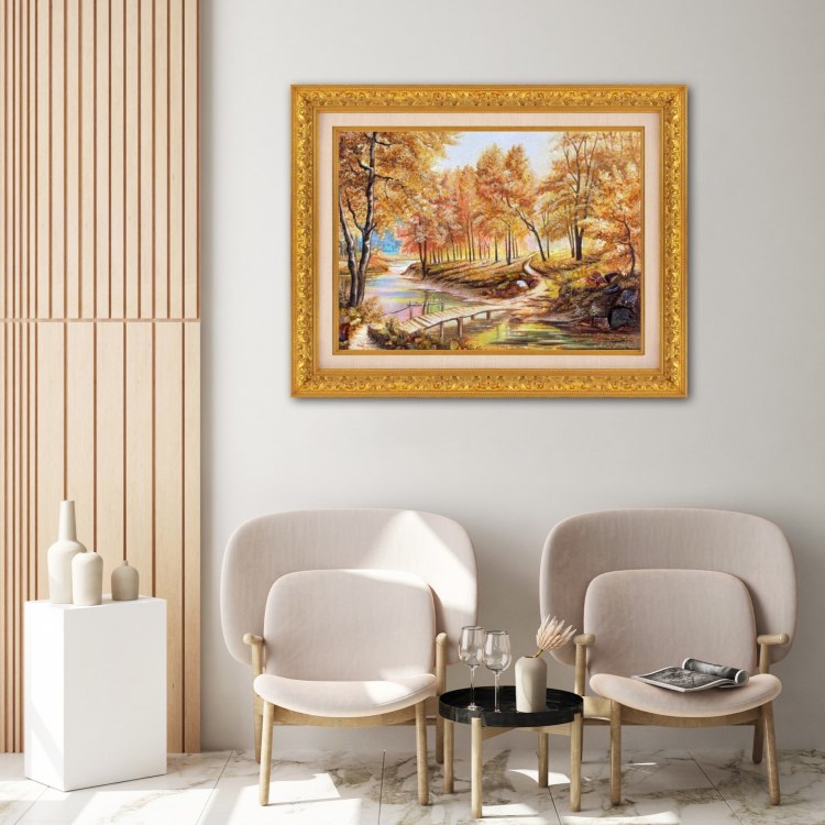 Пейзаж - Мостик через речку в лесной роще из янтаря