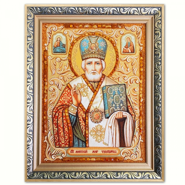 Икона Николай Мир Чудотворец из янтаря