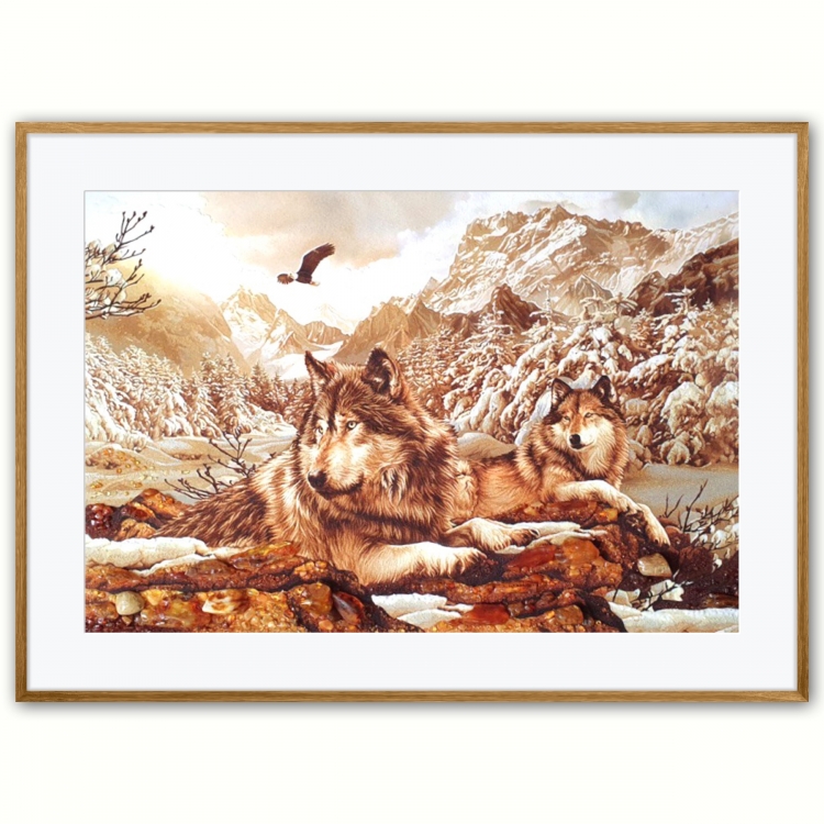 Картина Семья волков из янтаря