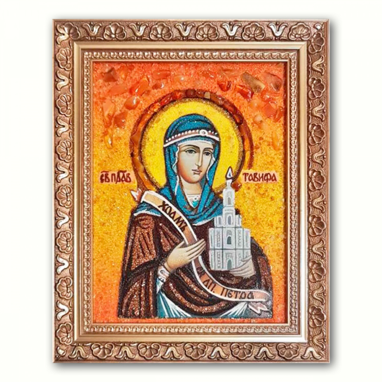 Икона Праведная Тавифа из янтаря