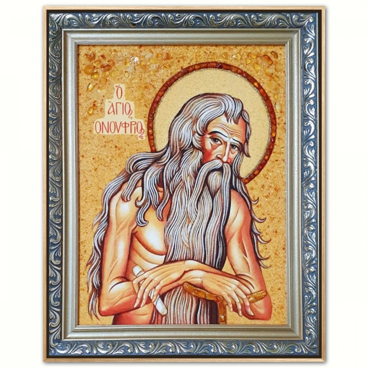 Икона Преподобный Онуфрий из янтаря
