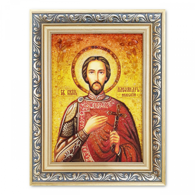Икона Святой Александр Невский из янтаря