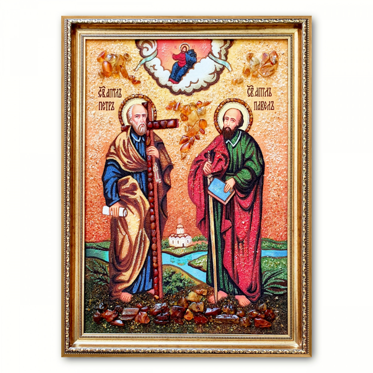 Икона Апостолы Петр и Павел из янтаря