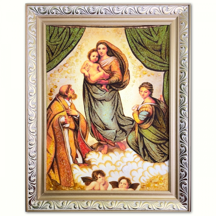 Репродукция - Сикстинская мадонна Рафаэля Санти из янтаря