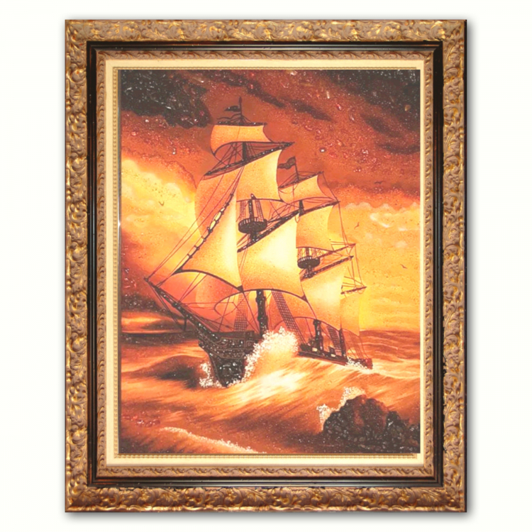 Пейзаж - Бригантина в море из янтаря