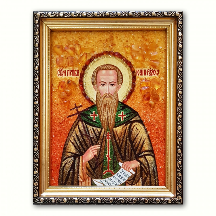 Икона Чудотворец Иоанн Рыльский из янтаря
