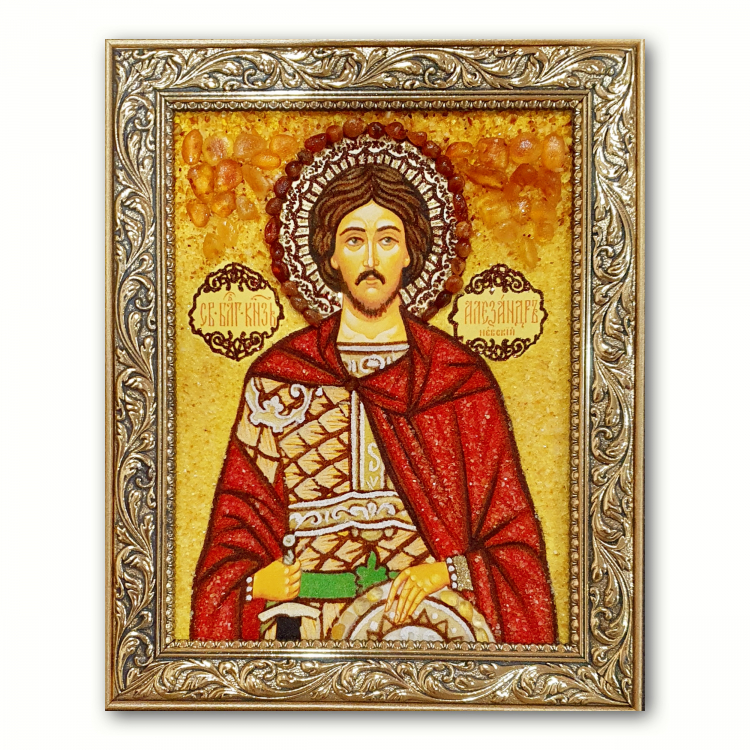Икона Александр Невский из янтаря