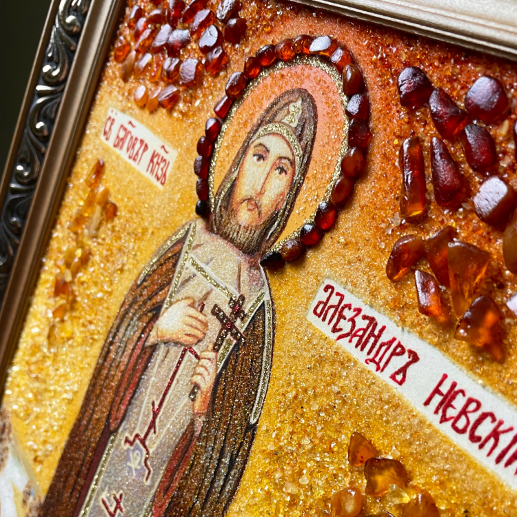 Икона Благоверный Александр Невский из янтаря