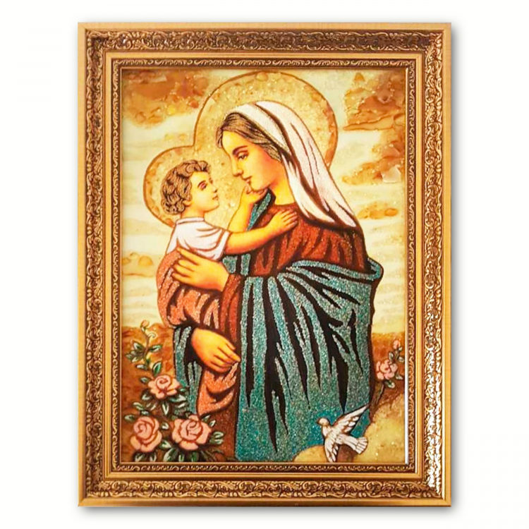 Икона Дева Мария и Иисус из янтаря