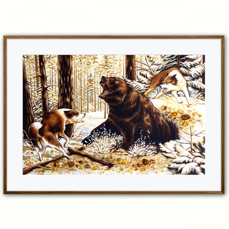 Картина Охота на медведя из янтаря
