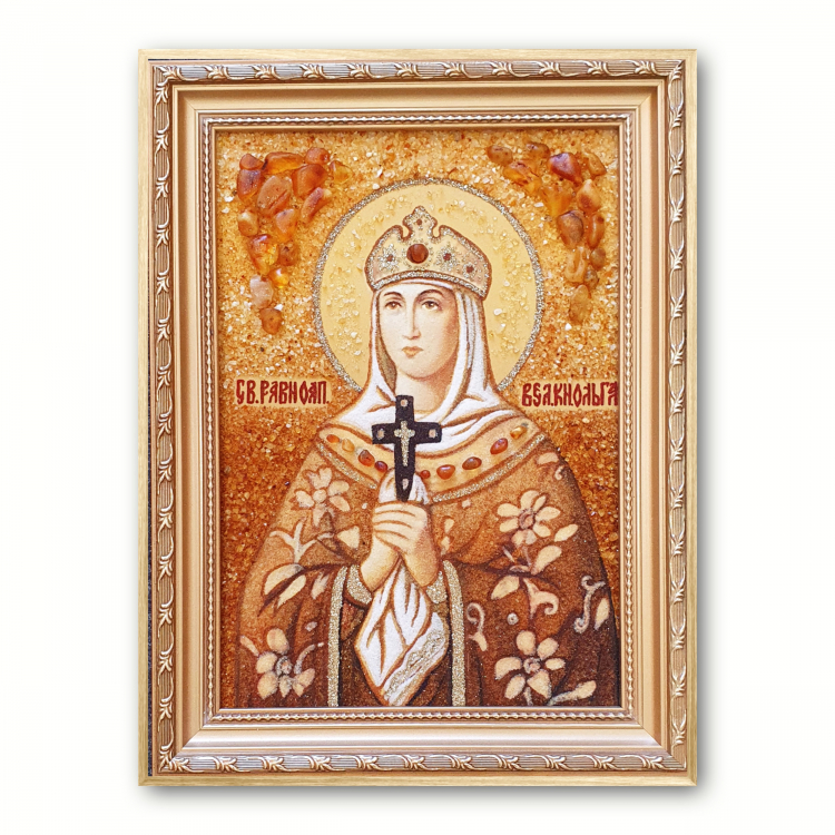 Икона Святая княгиня Ольга из янтаря