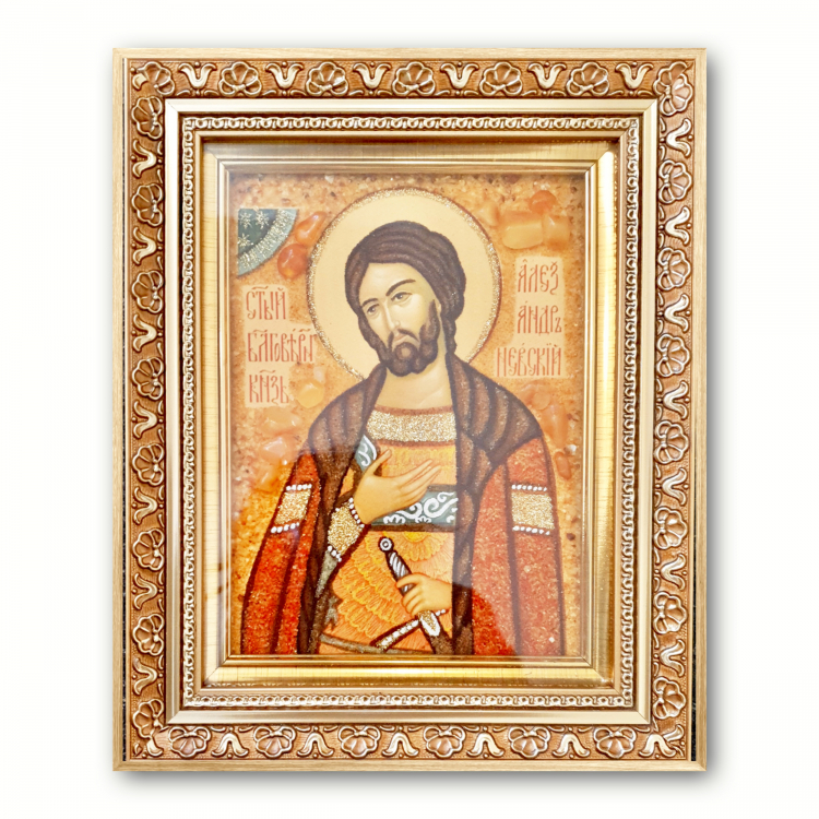 Икона Благоверный князь Александр Невский из янтаря