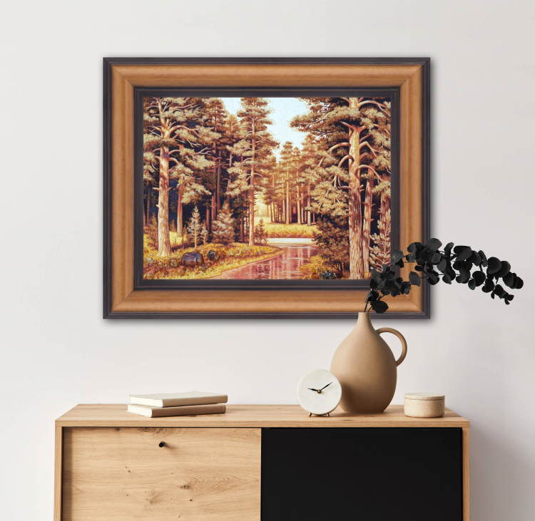 Пейзаж - Утро в еловом лесу из янтаря